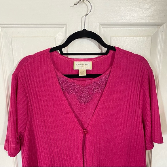 Capistrano Essentials 18/20W Fuchsia Pink Ribbed Sweater Knit Cardigan 2FER Top - Picture 3 of 12